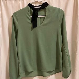 Green blouse with neck tie